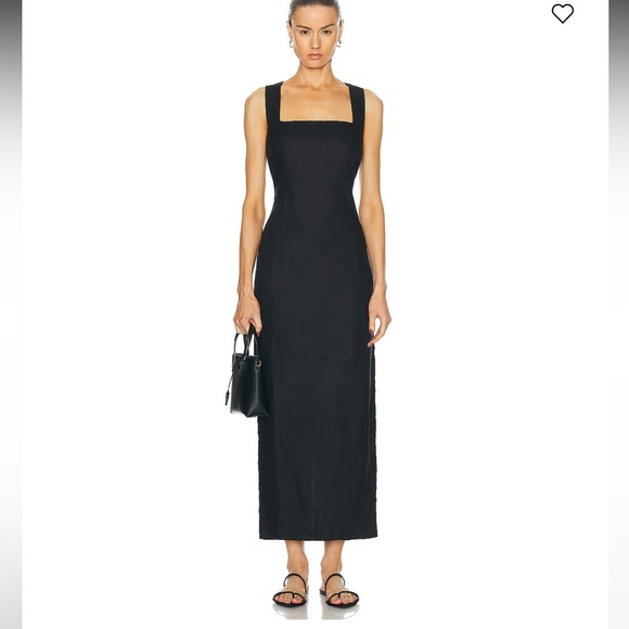 Posse Alice Midi Black Linen Dress